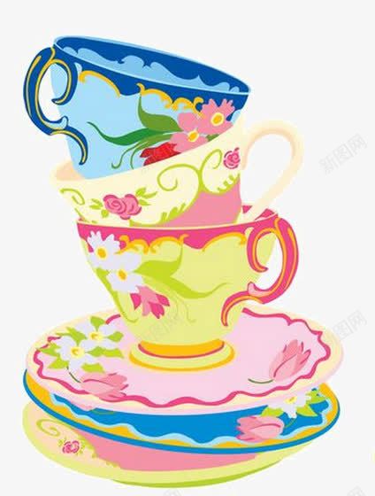 堆叠的彩色陶瓷茶杯png免抠素材_88icon https://88icon.com 花朵 茶杯碟 陶瓷茶杯