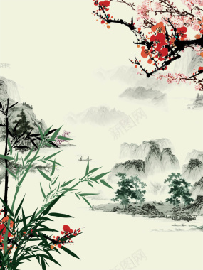 清明节中国风竹子梅花海报背景背景