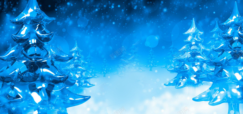 圣诞节圣诞树蓝色调冰树冰块光晕雪花背景背景