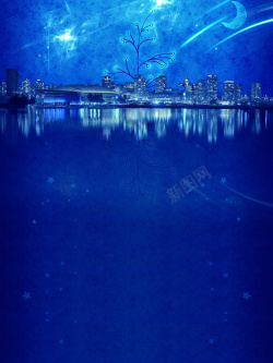 月亮海唯美蓝色仲夏夜之梦海报高清图片