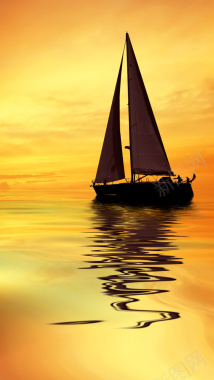 金色大海帆船背景背景