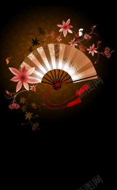 日式折扇花卉元素背景背景