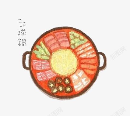 红色康乃馨手绘插画部队锅食物图标图标