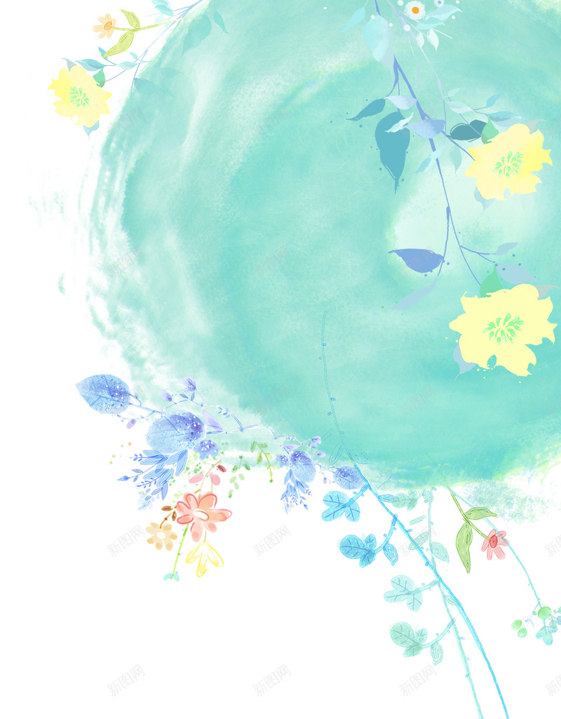 小清新绿色文艺手绘花朵背景psd设计背景_88icon https://88icon.com 小清新 手绘 文艺 简约 素材 绿色 背景 花朵