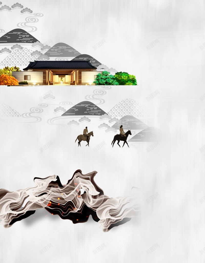 中式地产宣传推广活动jpg设计背景_88icon https://88icon.com 盛大开盘 楼书 房地产围墙 新中式地产 房地产中国风 楼盘提案 高端地产 传统元素 山水画 商业地产