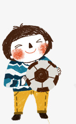 卡通手绘拿足球的小男孩素材