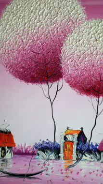 粉色彩绘浪漫房子H5背景素材背景
