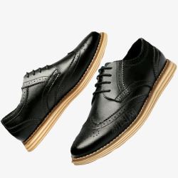 产品实物布洛克黑色皮鞋素材