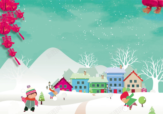 节日冰雪房屋新年背景背景