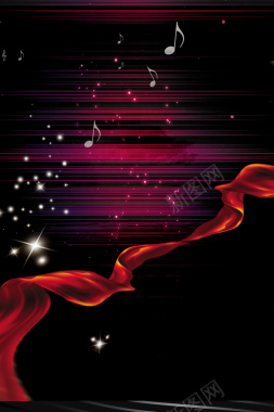 红色飘带音乐海报背景素材背景