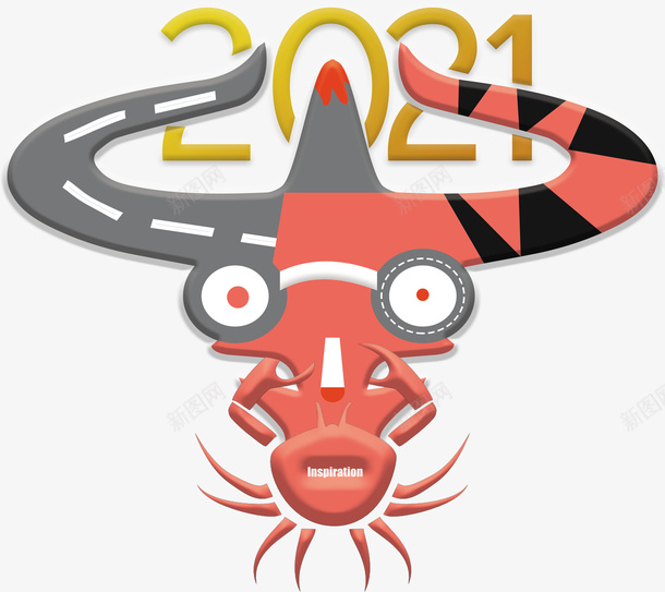 创意大牛头2021psd免抠素材_88icon https://88icon.com 创意大牛头2021 大牛头 牛气冲天 合体怪