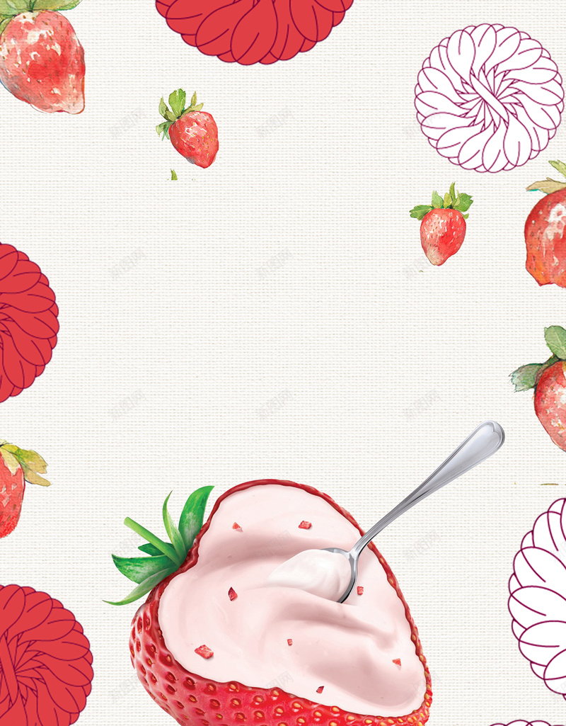 酸奶美食创意海报背景psd设计背景_88icon https://88icon.com 勺子酸奶 大红草莓 布纹格子底纹 水彩草莓 红色花底纹 草莓矢量素材 草莓酸奶 酸奶 酸奶海报