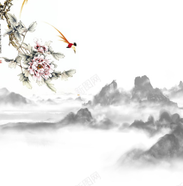 中国风山水自然景观广告背景图背景