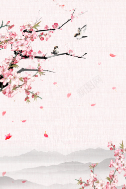 粉色中国风桃花节春游浪漫花卉背景背景