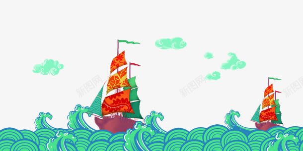 手绘乘风破浪船png免抠素材_88icon https://88icon.com 手绘 船 船帆 风浪