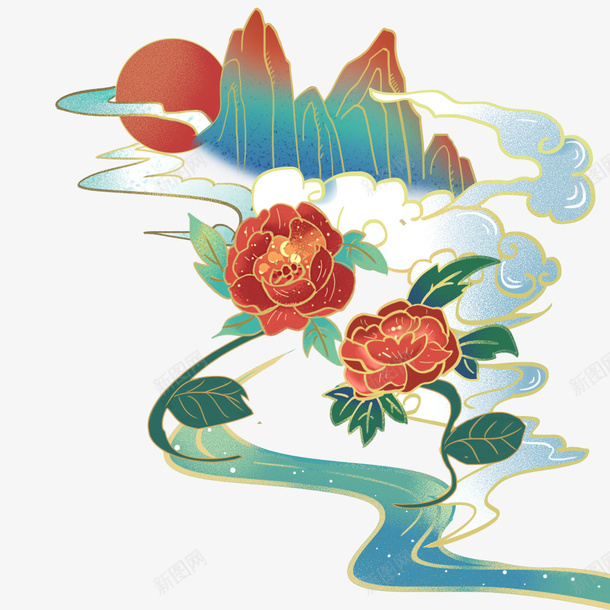 国潮风山体云朵太阳组合文件PSD文件psd免抠素材_88icon https://88icon.com 云朵 国潮风 太阳 山体 组合文件PSD文件