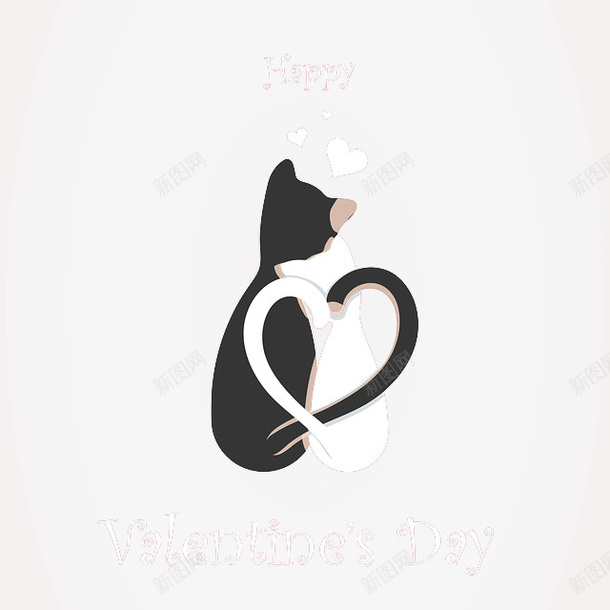 valentinesdadypsd免抠素材_88icon https://88icon.com 情人节 爱心 猫咪 黑白