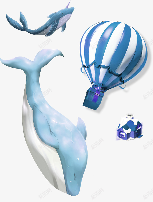 蓝色清新鲸鱼装饰图案png免抠素材_88icon https://88icon.com 免抠PNG 清新 蓝色 装饰图案 鲸鱼