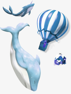 蓝色清新鲸鱼装饰图案素材