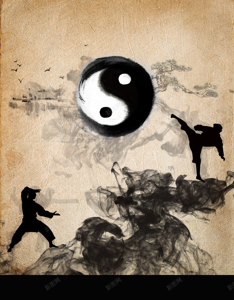 水墨中国风八卦人物海报背景psd设计背景_88icon https://88icon.com 水墨背景 水墨海报 水墨人物 八卦 中国风 中国文化 文化背景 练武 水墨
