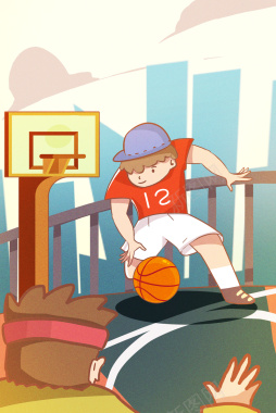 卡通打篮球运动锻炼海报背景图背景