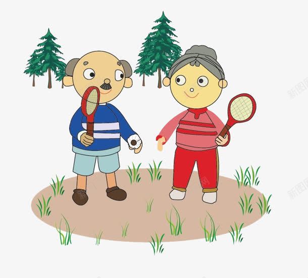 打网球的老年夫妻png免抠素材_88icon https://88icon.com 卡通 手绘 球拍 粉色 网球 老年夫妻 蓝色