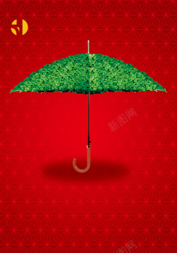 侧脸忧伤红色绿色的雨伞背景素材高清图片