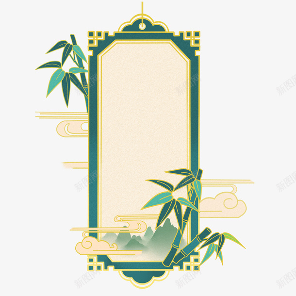 祥云竹子复古边框装饰元素png免抠素材_88icon https://88icon.com 复古边框 祥云 竹子 装饰元素