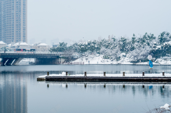 大雪后的合肥天鹅湖公园背景