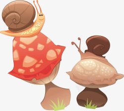 卡通蘑菇上的蜗牛素材