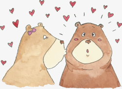 情侣棕熊浪漫手绘甜蜜的亲吻矢量图高清图片