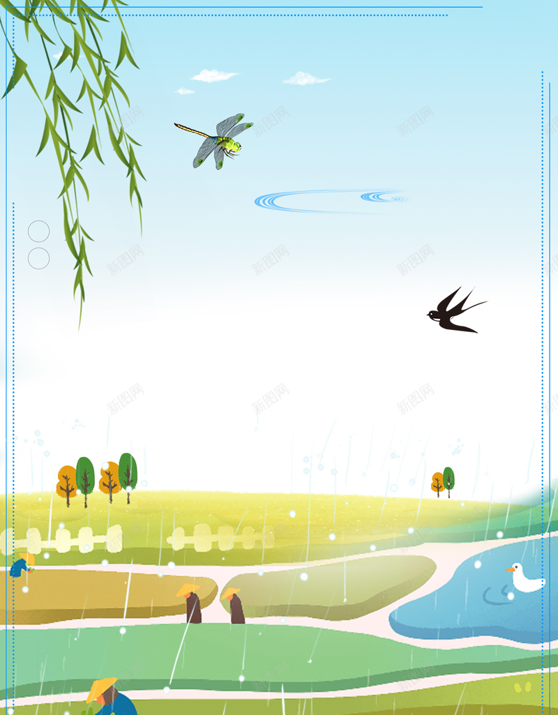 绿色手绘传统节气谷雨海报psd设计背景_88icon https://88icon.com 二十四节气 传统节气 户外 手绘 插秧 插秧卡通 柳条 燕子 田园 谷雨 黑色燕子