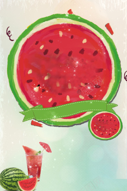 彩绘创意鲜榨西瓜汁广告海报背景背景