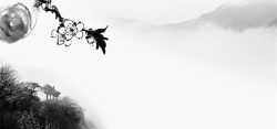 灰色的亭子文艺中国风水墨海报背景高清图片