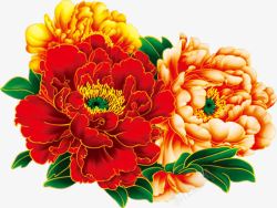 黄红色手绘花朵装饰素材