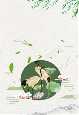 卡通清新仙鹤植物背景