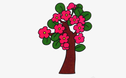 手绘粉色花朵绿色叶子的树素材