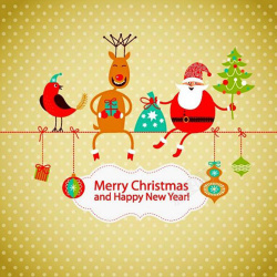 开心的小鸟卡通圣诞节棕色点点背景图高清图片