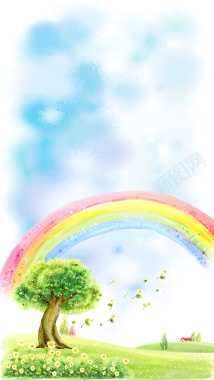 大树上的彩虹H5背景背景