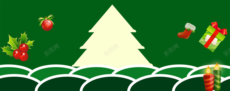 圣诞树卡通扁平绿色banner背景