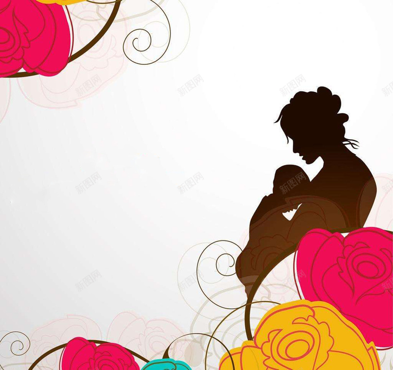 世上只有妈妈好感恩母亲节活动海报宣传广告jpg设计背景_88icon https://88icon.com 剪影 妈妈抱着孩子 婴儿 平面 幸福 彩色 感恩母亲节活动宣传海报 母爱 红色花朵 黄色花朵