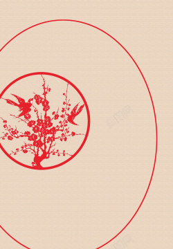 幸福鸡年简约红色春节剪纸喜鹊剪影背景素材高清图片
