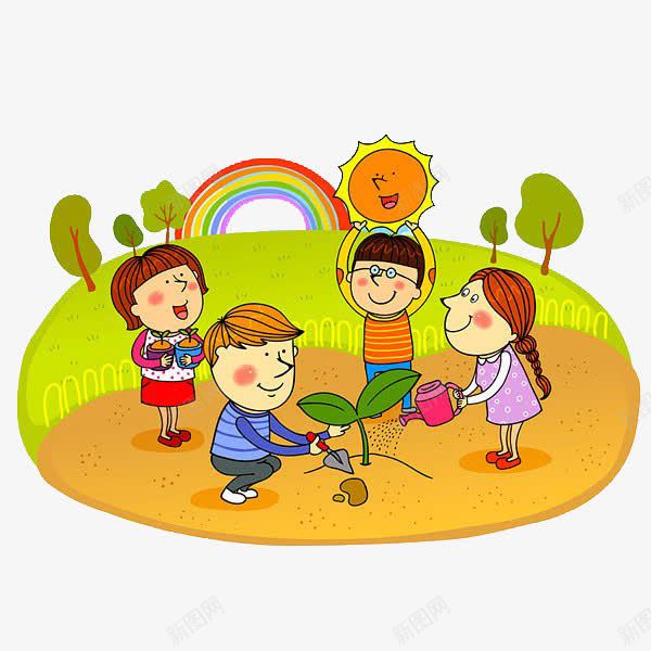 孩子们栽种树苗png免抠素材_88icon https://88icon.com 卡通 孩子们 树苗 栽种