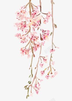 手绘水彩复古粉色花朵素材
