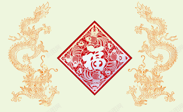淡雅龙纹福字海报背景模板背景