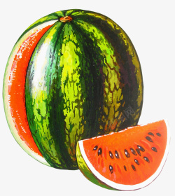 水果展示水果西瓜整个切开一片展示高清图片