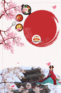 日系清新纹理唯美韩国旅游海报背景背景