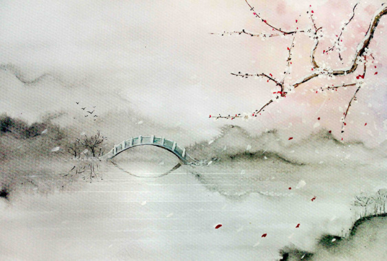 中国风手绘山水画平面广告背景