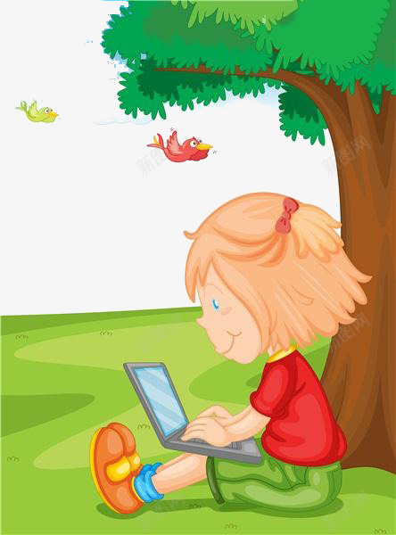 卡通树下的女孩png免抠素材_88icon https://88icon.com 卡通 女孩 树下的 树下读书 鸟