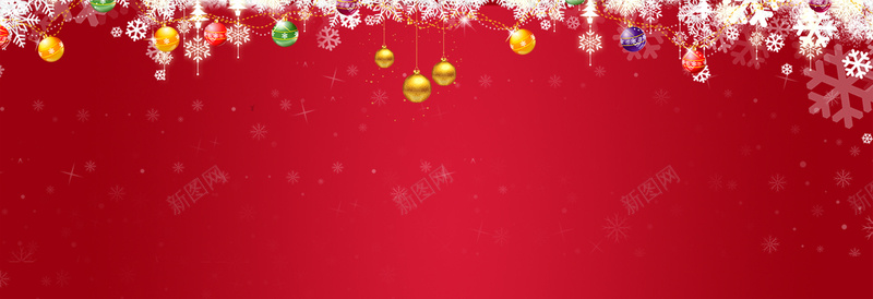 圣诞节雪花铃铛红色banner背景
